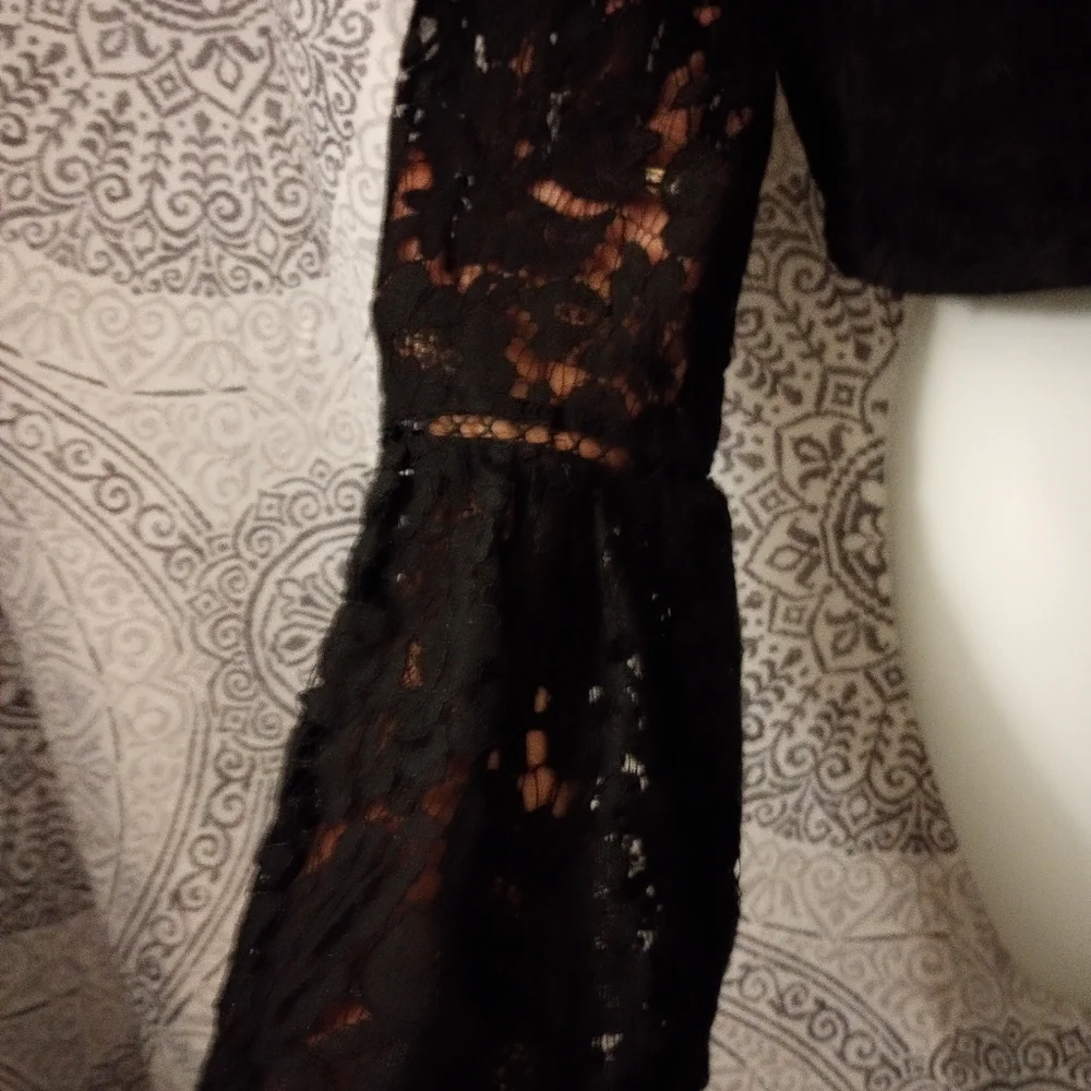 DO + BE Lace Gothic Crop Top with Bell Sleeves Size Large